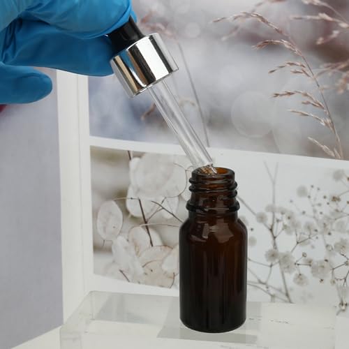 COSIDEA 30 pcs Empty 10ml 0.33oz amber glass dropper bottles for essential oil liquids travel containers leak proof