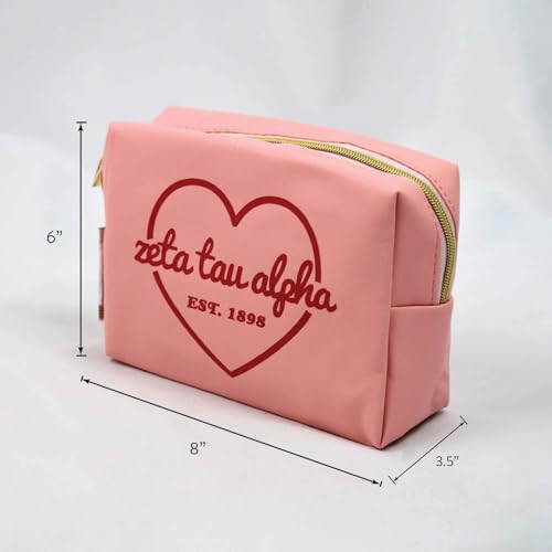 Water-Resistant Makeup Bag with Zipper Closure and Licensed Sorority Delta Zeta Design
