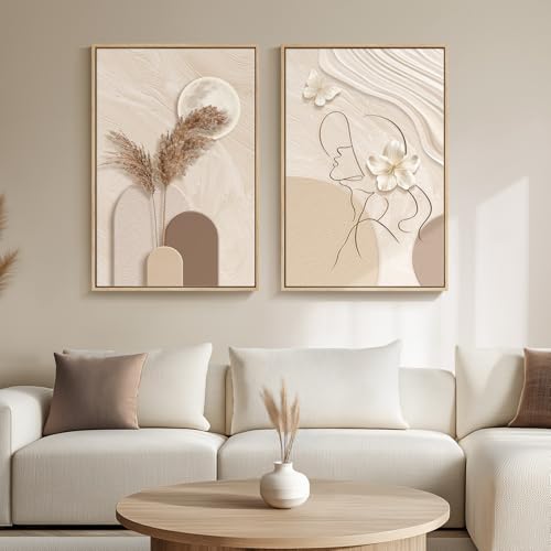 Framed Modern Neutral Abstract Wall Art Set - 20x30 Inches, 2 Pieces