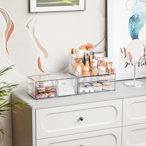 Yieach 6-Drawer Clear Makeup Organizer for Vanity and Counter - Stackable Cosmetic Storage