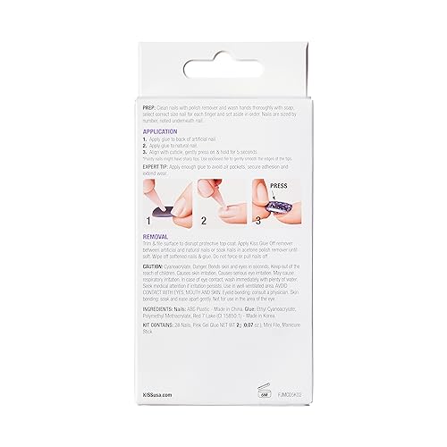 KISS Gel Fantasy Press On Nails, Nail glue included, 'Fun & Jelly', Pink, Medium Size, Coffin Shape, Includes 28 Nails, 2g glue, 1 Manicure Stick, 1 Mini File