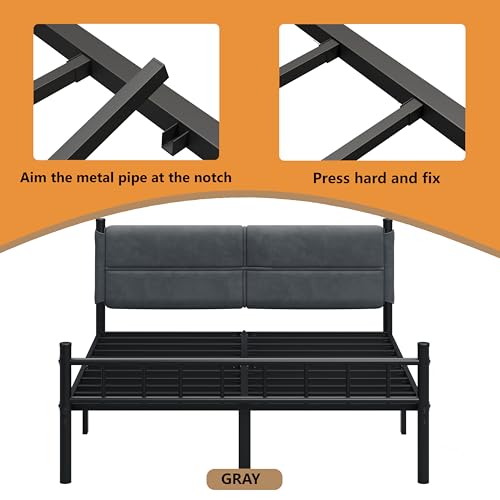 Full Metal Bed Frame with Headboard - Grey, 14 Inch, Heavy Duty, Easy Assembly, No Box Spring Needed - Variation Grey-2 / Full