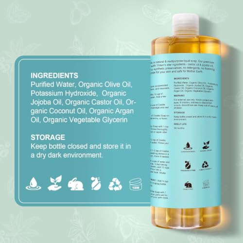 Unscented Castile Liquid Soap 67 Oz - Pack of 2, Organic & Multi-Purpose