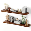 Avytronx Walnut 36-inch Organic Wavy Edge Floating Shelves 2-Pack with Hidden Brackets