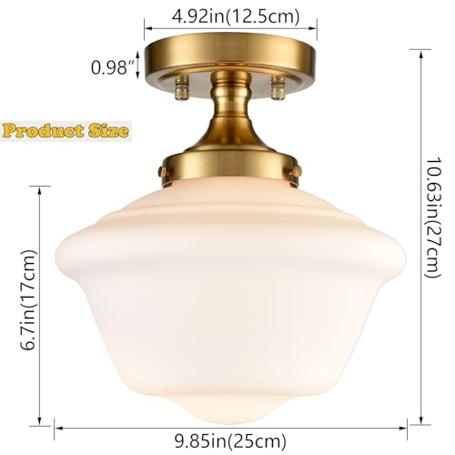 Gold Semi Flush Mount Ceiling Light Modern Schoolhouse Fixture Milk White Glass - Variation of THIS listing