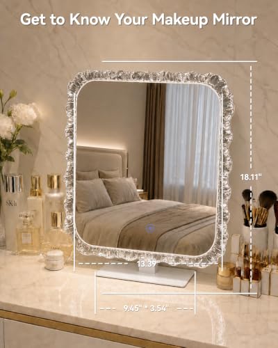 LED Makeup Mirror with Lights - 18.1 x 13.4 Crystal Frame, Dimmable, Touch Control - Galental Variation of THIS listing