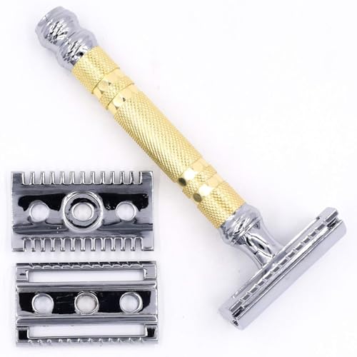 Convertible Safety Razor with Open & Closed Comb Plates - Premium Brass Handle