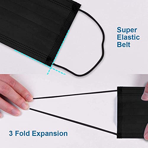 Bulk Black Face Masks - 2000 Pack, Non Woven 3-Layer Masks with Adjustable Ear Loops