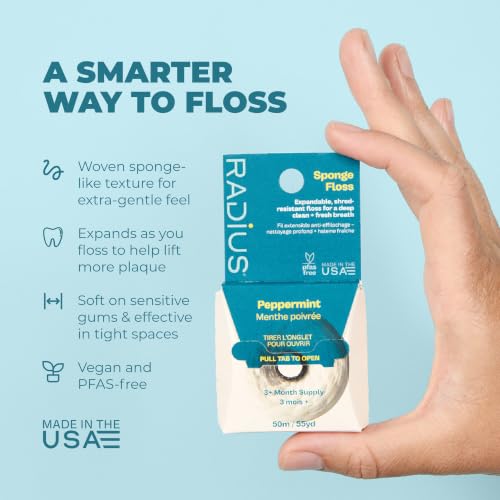 Vegan Sponge Floss for Sensitive Gums - Peppermint, Pack of 6