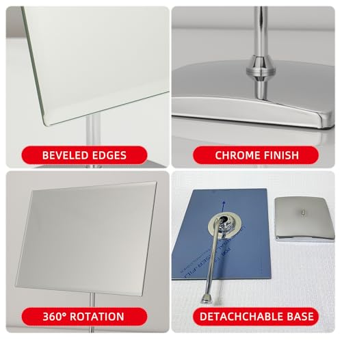 Surdy Large Table Desk Mirror with Stand for Office Desktop, Makeup Vanity and Bathroom Countertop - Personal Adjustable Face Mirror