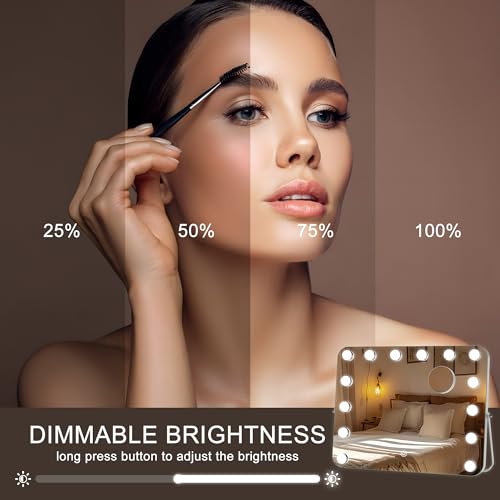 Hasipu Vanity Mirror with Lights, Hollywood 18" x 14" LED Makeup Mirror, 3 Modes Light, Smart Touch Control Dimmable, 360¡ÆRotation, Rounded Rectangle White Frame