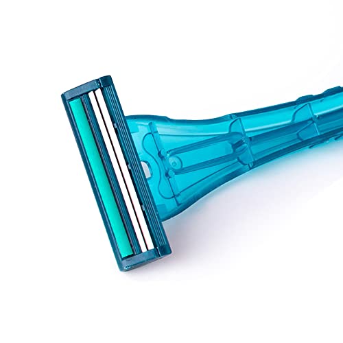 Blue Disposable Razors Bulk Pack - Individually Wrapped Twin Steel Blades for Travel & Hotel
