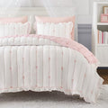 Pink Queen Size Embroidered Ruffle Quilt Set with Bow Details - 3 Piece