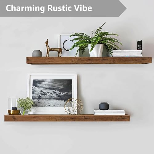 QEEIG Long Floating Wall Shelves Set of 2 - 39.4 Inch Brown MDF Shelves