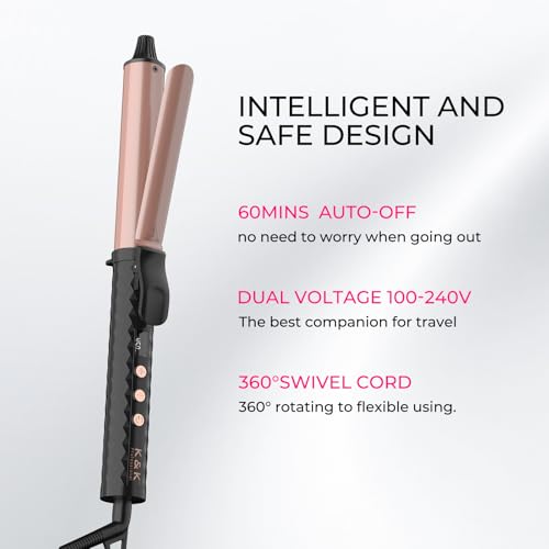 25 Inch Ceramic Curling Iron with 6.2-Inch Barrel, Adjustable Temp, LED Display, Dual Voltage