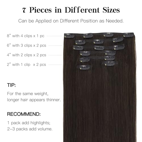 Dark Brown Clip-in Hair Extensions 20 Inch 120g Full Head - Hotbanana