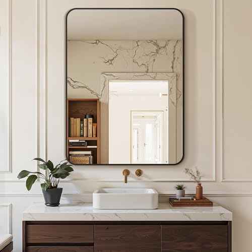 Rectangular Bathroom Vanity Mirror - Black Framed Wall Mirror 30x40 Inches - Over Sink