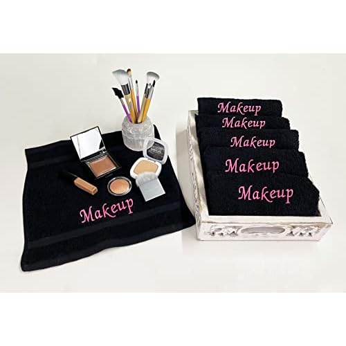 Makeup Remover Towels. Fingertip Face Reusable Washcloths. Embroidered, 100% Soft Cotton. Facial Cleansing. Pack of 6.
