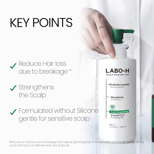 LABO.H Unscented Scalp Strengthening Shampoo for Hair Growth & Anti-Loss, Vegan Ceramide Formula, 13.5 Fl oz