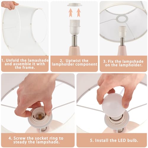 Pink 18.63-Inch Ceramic Bedside Table Lamp Set of 2 - Modern Nightstand Lamps with LED Bulbs & Rocker Switch