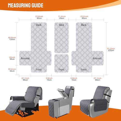 VANSOFY Waterproof Loveseat Recliner Cover with Console Dark Gray 2 Seater