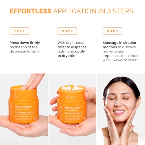 PLANTIFIQUE Korean Cleansing Balm Makeup Remover with Mango, Hyaluronic Acid, and Ceramide - Nourishing Melting Cleanser for All Skin Types, 1.41 oz / 40 g