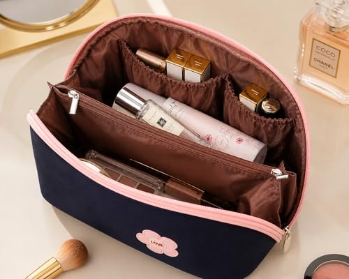Travel Makeup Bag 12-Inch Wide-Open Clamshell Organizer Navy Blue - Lightweight & Secure