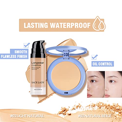 SACE LADY 2-Pack Face Makeup Set with Foundation & Oil Control Powder