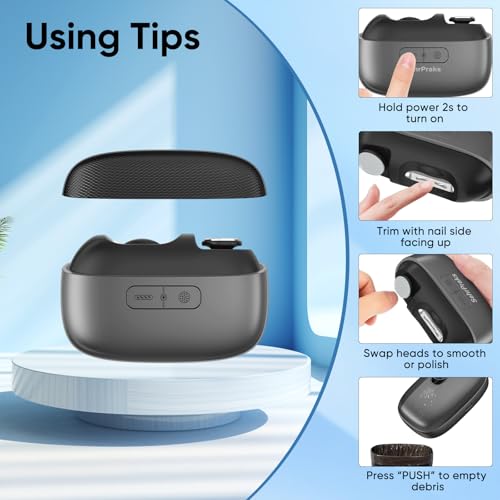Electric Nail Clipper, 3-in-1 Automatic Nail Trimmer with Polishing & Clipping Storage, USB Rechargeable Nail Cutter with LED Light & 2 Speed Modes for Home & Travel Use