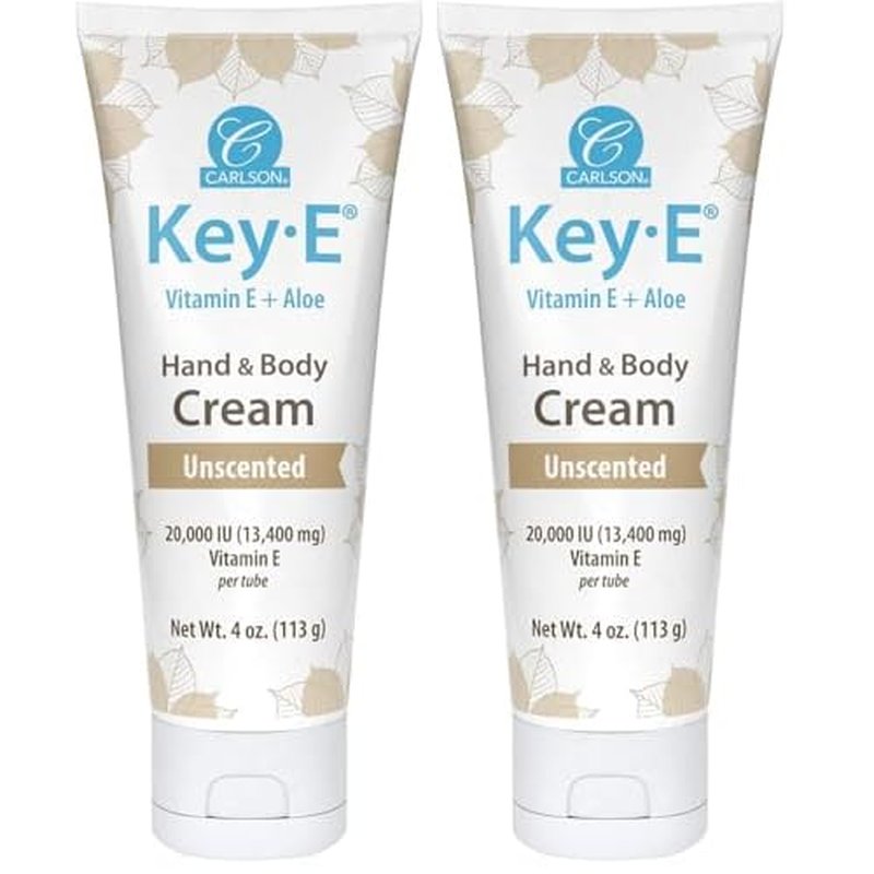 Carlson - Key-E Hand & Body Cream, Vitamin E & Organic Aloe, 20000 IU Vitamin E, Fragrance-Free, 4 oz (Pack of 2)