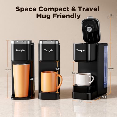 Tastyle Black Hot & Iced Coffee Maker with Magnetic K-Pod Holder - Compact, Fast Brewing, Fits 7.3" Mug