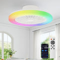 18.9-Inch RGB Flush Mount Ceiling Fan with Light, 6 Speeds, 3 CCT Colors, Timer - White / 3CCT RGBCW