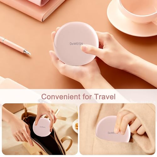 deweisn Compact Mirror,Portable Travel Makeup Mirror with Lights 1X/5X Magnification LED for Purse,Pocket,Handheld,2-Sided Folding Small Mirror Adjustable Brightness,Pink