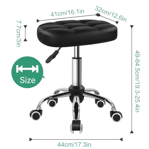 FURWOO Black Oval Height-Adjustable Massage Chair Stool with Wheels