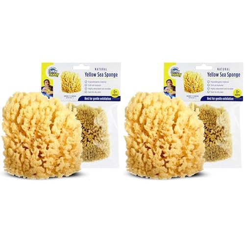 Baby Buddy Natural Yellow Sea Sponge, Newborn Bath Time Essential, Soft and Gentle for Tender Skin, Hypoallergenic and Biodegradable, 2 Pack