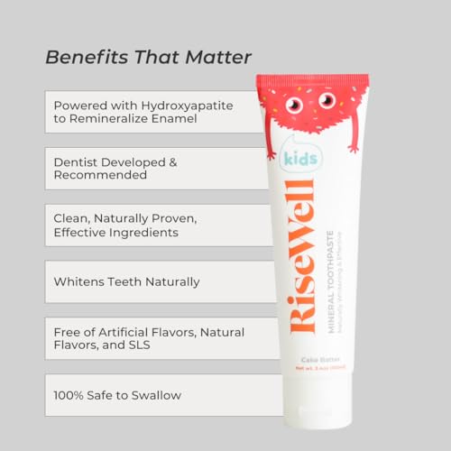 RiseWell Kids Mineral Toothpaste 3.4 Oz Pack of 2 - Hydroxyapatite Fluoride-Free Safe to Swallow Cake Batter Flavor