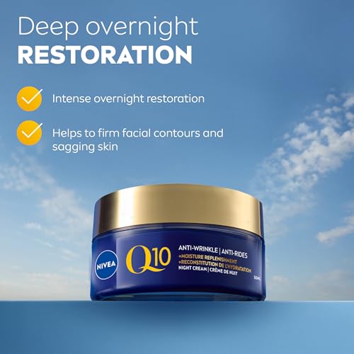 NIVEA Q10 Night Cream with Coenzyme Q10 & Organic Argan Oil - Deep Hydrating Facial Moisturizer, 50ml