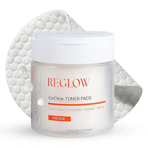 ReGlow EpiClear Exfoliating Toner Pads with PHA, AHA, BHA & Niacinamide - Pore Refining & Hydrating Facial Pads, 60 Count