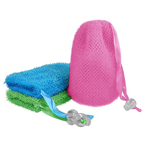 Linkidea Exfoliating Mesh Soap Bag, Nylon Bar Soap Saver Pouch with Drawstring, Exfoliator Body Scrubber Soap Pocket Holder for Bath Shower (3 Pcs)