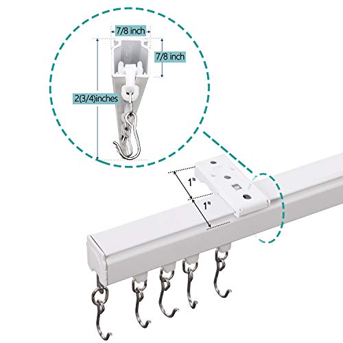 ChadMade Aluminum Ceiling/Wall Curtain Track Set 9ft-12ft White with Hooks
