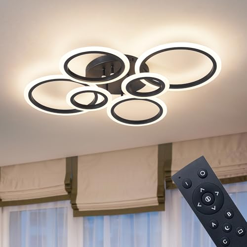 Shine LUEST Black 6 Rings LED Ceiling Light Fixture with Remote Dimmable