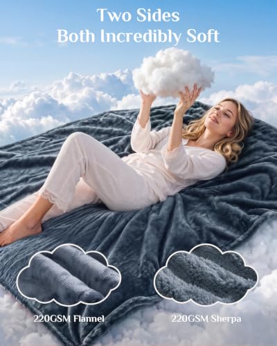 Grey Queen Electric Heated Blanket 220GSM Flannel Sherpa Cozy Warm