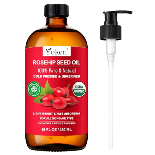 Organic Rosehip Seed Oil 16oz - Cold Pressed in Glass Bottle - Multi-Use Skin & Hair Nourishment