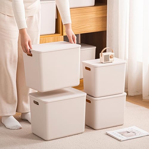 GUMEIGODA 7-Piece Storage Bins with Lids, 5XL + 2L Grey plastic organizers