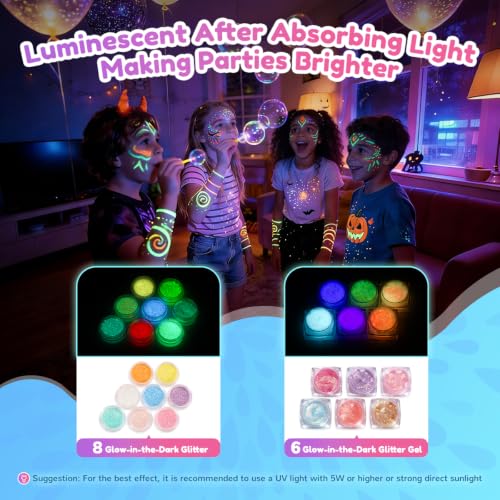 Kids Glitter Tattoo Kit with 36 Colors Glow in Dark & Body Art Supplies
