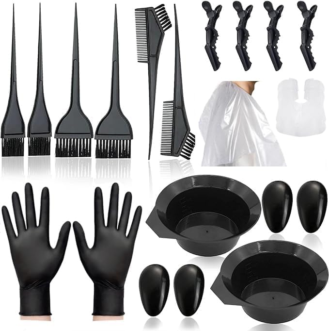 20 Pcs Hair Dye Brush and Bowl Set, Hair Dye Coloring Kit, Hair Coloring Bleaching, Hair Dye Tools for DIY Salon. Hair Tinting Bowl/Dye Brush/Ear Cover/Gloves/Tint Comb