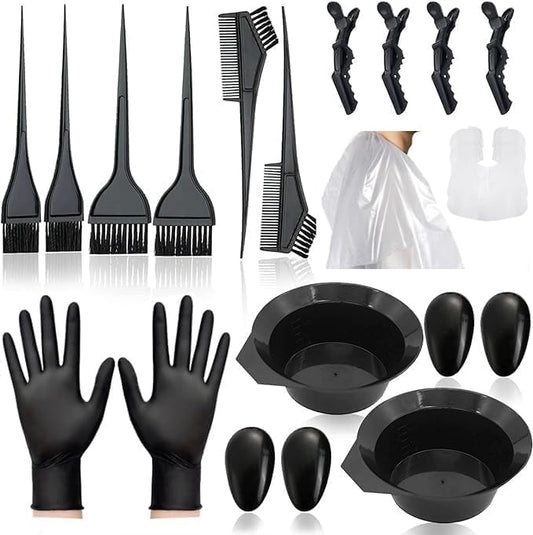20 Pcs Hair Dye Brush and Bowl Set, Hair Dye Coloring Kit, Hair Coloring Bleaching, Hair Dye Tools for DIY Salon. Hair Tinting Bowl/Dye Brush/Ear Cover/Gloves/Tint Comb