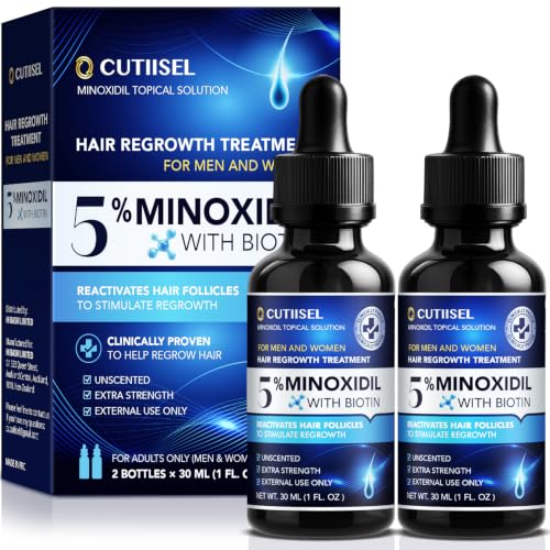 Minoxidil 5% Hair Regrowth Serum for Men & Women - 2 Pack with Dropper