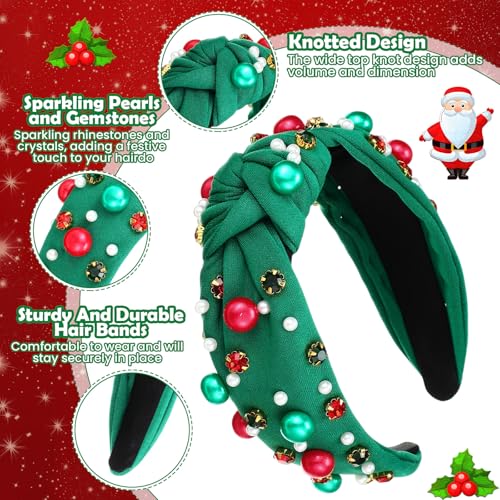 Hoteam Christmas Headbands & Earrings Set for Women - Pink & Green Holiday Accessories