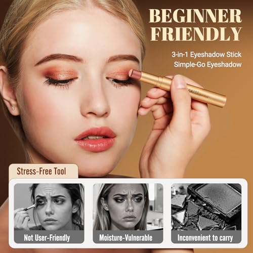 Vevivia 2pcs 3 Color Eyeshadow Stick,Waterproof Glitter Highlighter Stick, Long Lasting Creamy Eye Shadow, with Vitamin E Makeup for Day & Night Look, 1.13 Oz (Shimmer rose+Shimmer orange)
